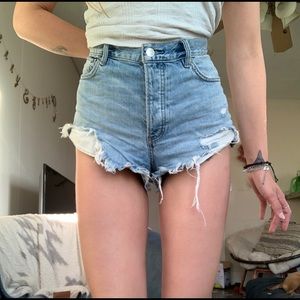 Distressed jean shorts